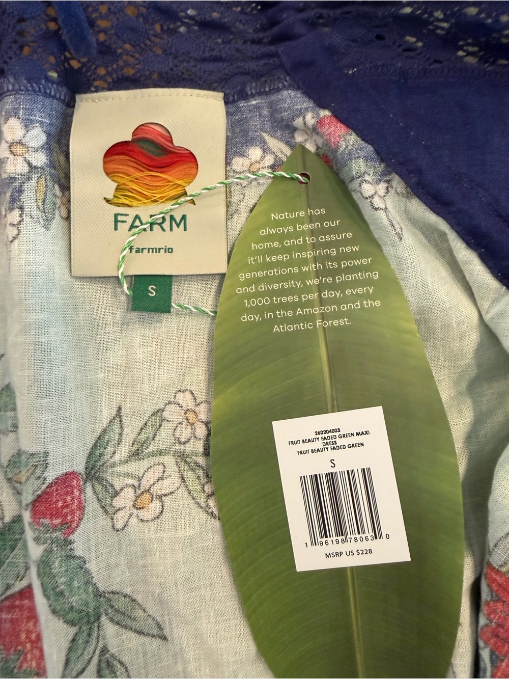 FARM Rio Mint & Navy Floral Tie-Front Maxi Dress- NWT small - Picture 4 of 5
